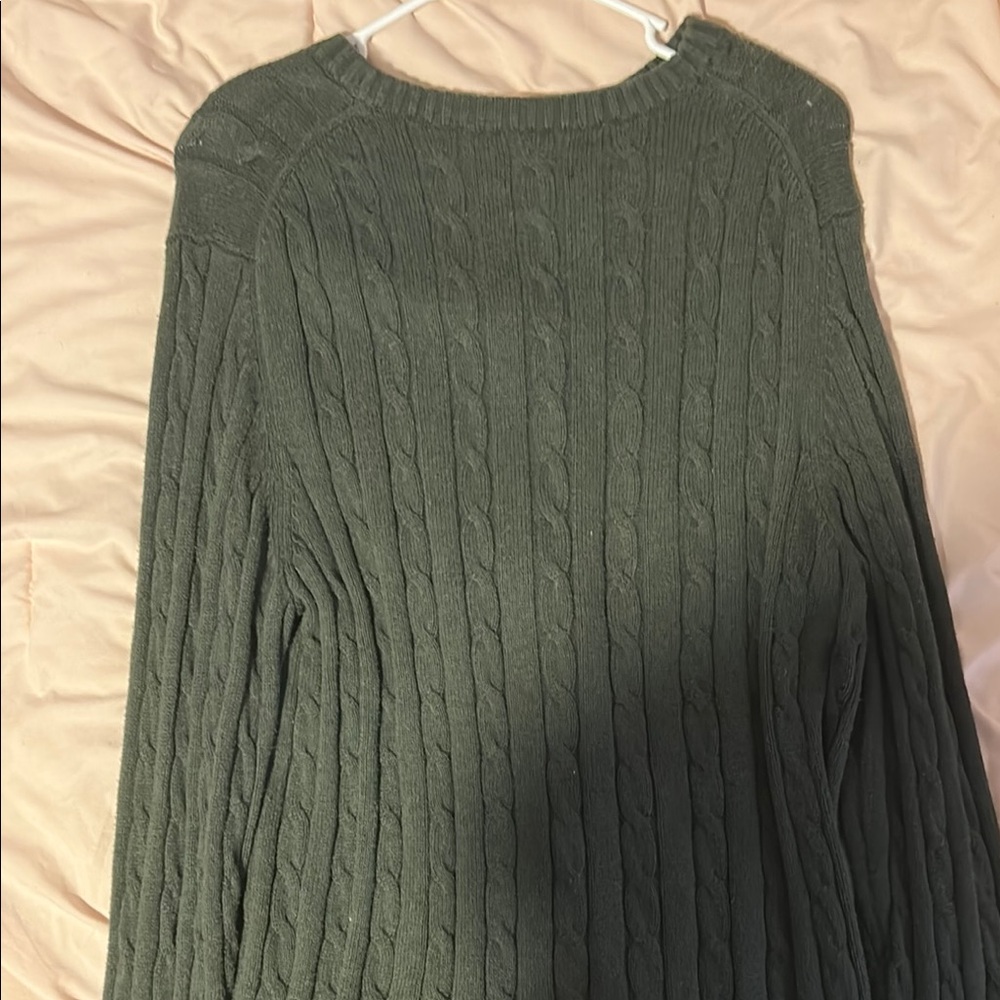 Forest Green Cable Knit Crew Neck Sweater